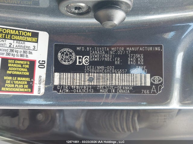 2T1BURHE6HC865557 Toyota COROLLA LE