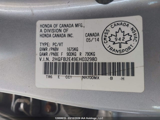 Aukcja sprzedaży 2014 Honda Civic Lx, vin: 2HGFB2E49EH032980, numer aukcji: 12559919