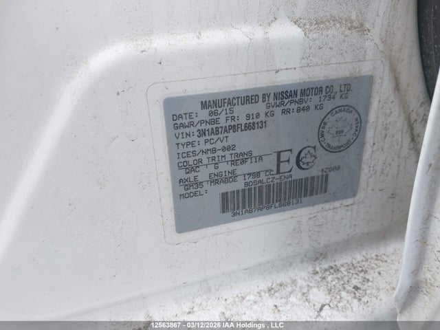 3N1AB7AP8FL668131 Nissan Sentra 1.8 S/1.8 Sl/1.8 Sr/1.8 Sv