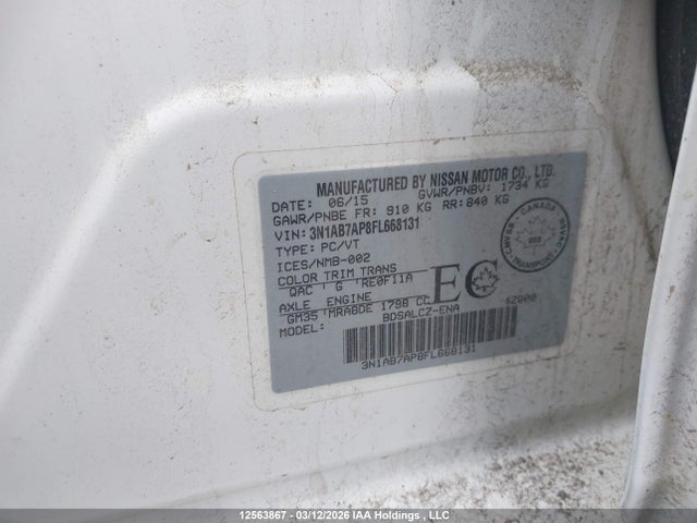 3N1AB7AP8FL668131 Nissan Sentra 1.8 S/1.8 Sl/1.8 Sr/1.8 Sv