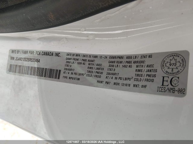 Aukcja sprzedaży 2025 Chrysler Grand Caravan Sxt, vin: 2C4RC1ZG2SR533464, numer aukcji: 12571857