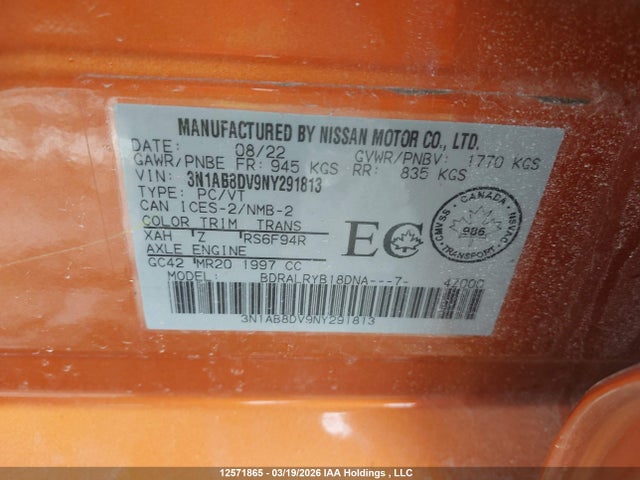 Продаж на аукціоні авто 2022 Nissan Sentra Sr/sr Midnight Edition, vin: 3N1AB8DV9NY291813, номер лоту: 12571865