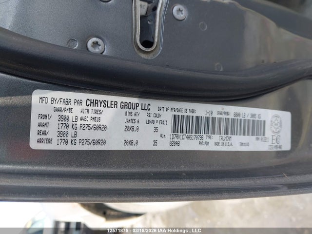 Продаж на аукціоні авто 2010 Dodge Ram 1500, vin: 1D7RV1CT4AS170796, номер лоту: 12571875