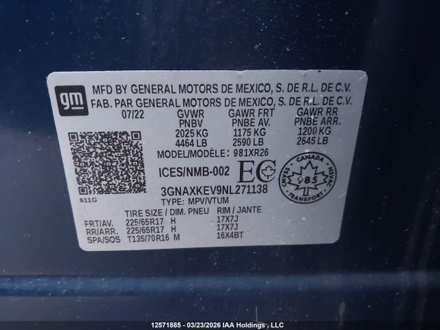 3GNAXKEV9NL271138 Chevrolet Equinox