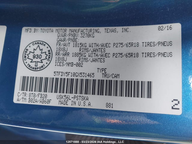 5TFDY5F10GX531465 Toyota Tundra Crewmax Sr5/trd Pro