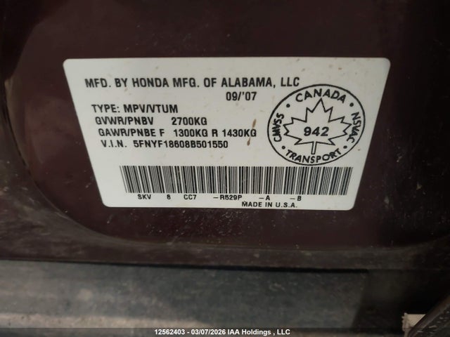 Продаж на аукціоні авто 2008 Honda Pilot Se-l, vin: 5FNYF18608B501550, номер лоту: 12562403