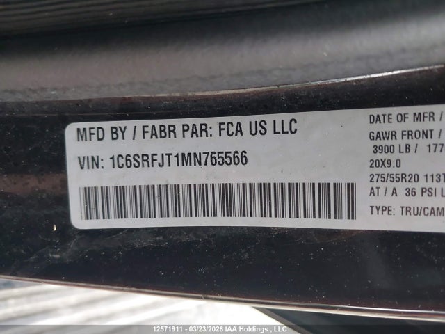 1C6SRFJT1MN765566 RAM 1500 Laramie