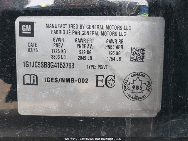 1G1JC5SB8G4153793 Chevrolet SONIC LT