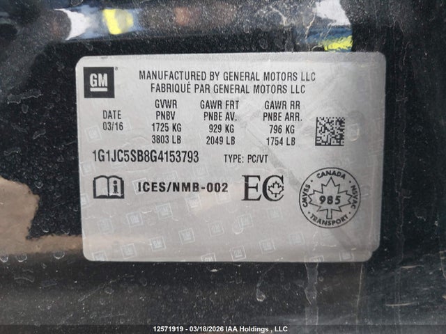 1G1JC5SB8G4153793 Chevrolet SONIC LT