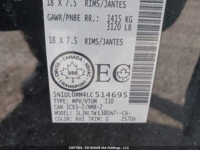 5N1DL0MM4LC514695 Infiniti Qx60 Luxe/pure/special Edition