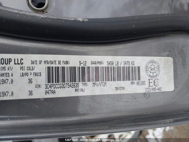 Продаж на аукціоні авто 2013 Dodge Journey Sxt, vin: 3C4PDCCG3DT542635, номер лоту: 12571925