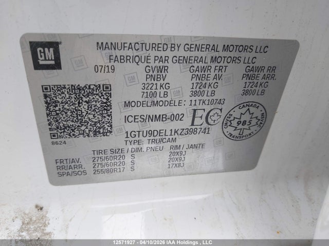 1GTU9DEL1KZ398741 GMC Sierra K1500 Slt