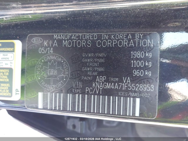 Aukcja sprzedaży 2015 Kia Optima Lx, vin: KNAGM4A71F5528953, numer aukcji: 12571932