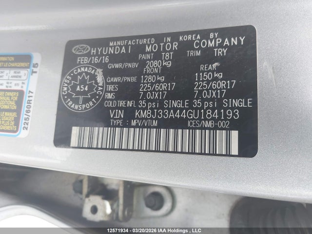KM8J33A44GU184193 Hyundai Tucson Premium