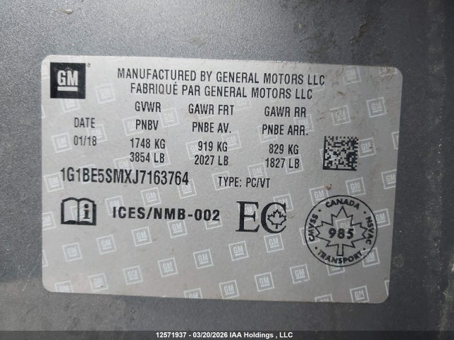 1G1BE5SMXJ7163764 Chevrolet CRUZE LT