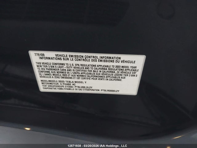 Продажа на аукционе авто 2023 Tesla Model Y Long Range, vin: 7SAYGDEE3PF775109, номер лота: 12571938