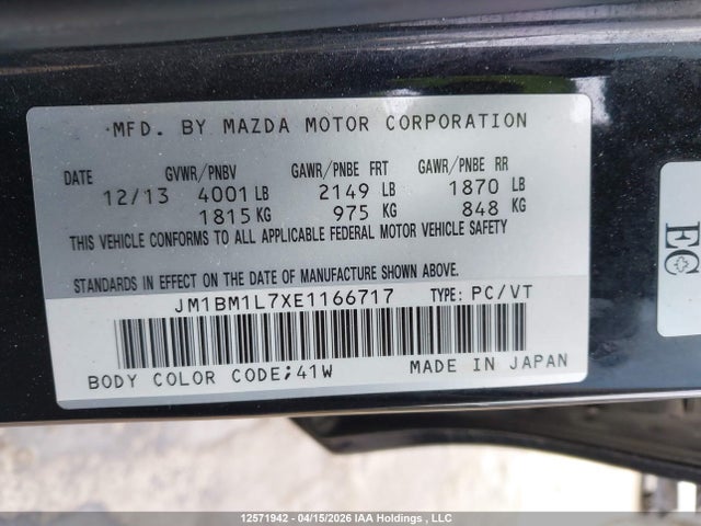 JM1BM1L7XE1166717 Mazda 3 TOURING