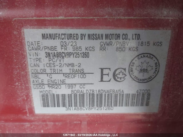 Nissan SENTRA SV 2023 3N1AB8CV8PY251260 Image 19
