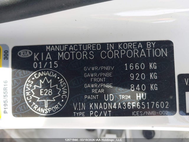 12571944 :رقم المزاد ، KNADN4A36F6517602 vin ، 2015 Kia Rio Ex/ex+/lx/lx+/sx مزاد بيع