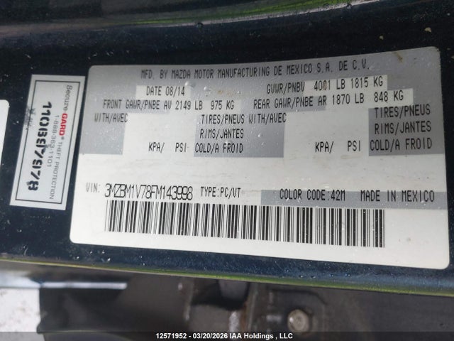 3MZBM1V78FM143998 Mazda 3 TOURING