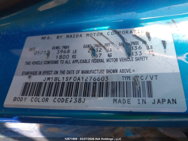 Aukcja sprzedaży 2010 Mazda Mazda3, vin: JM1BL1SF0A1276603, numer aukcji: 12571959