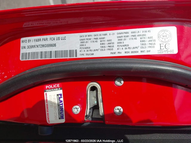 Aukcja sprzedaży 2021 Dodge Ram 1500, vin: 3C6RR7KT2MG699606, numer aukcji: 12571963