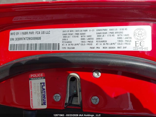 Aukcja sprzedaży 2021 Dodge Ram 1500, vin: 3C6RR7KT2MG699606, numer aukcji: 12571963