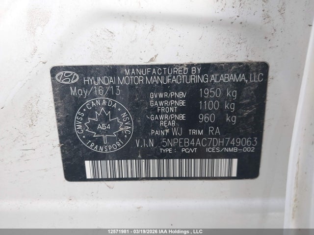 Продаж на аукціоні авто 2013 Hyundai Sonata Gls, vin: 5NPEB4AC7DH749063, номер лоту: 12571981