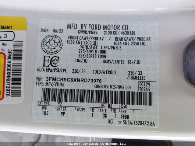 3FMCR9C6XNRD73976 Ford Bronco Sport Outer Banks