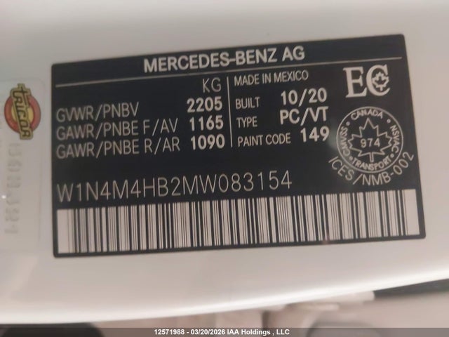 Продаж на аукціоні авто 2021 Mercedes-benz Glb 250 4matic, vin: W1N4M4HB2MW083154, номер лоту: 12571988