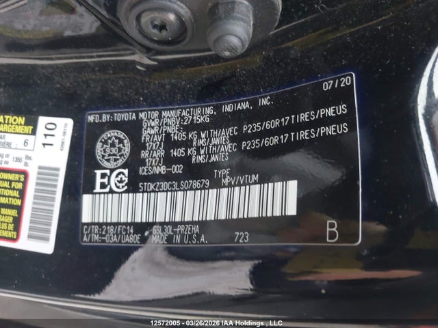 5TDKZ3DC3LS078679 Toyota Sienna