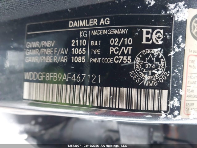 Продаж на аукціоні авто 2010 Mercedes-benz C 250 4matic, vin: WDDGF8FB9AF467121, номер лоту: 12572007