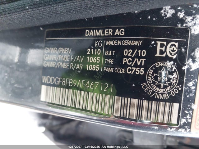 Продаж на аукціоні авто 2010 Mercedes-benz C 250 4matic, vin: WDDGF8FB9AF467121, номер лоту: 12572007