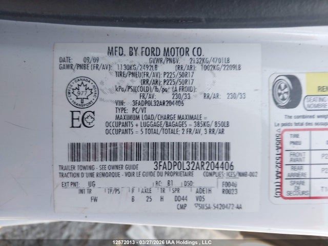 Aukcja sprzedaży 2010 Ford Fusion Hybrid Hybrid, vin: 3FADP0L32AR204406, numer aukcji: 12572013