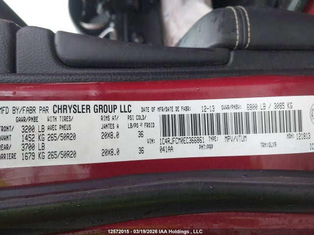 Aukcja sprzedaży 2014 Jeep Grand Cherokee Overland, vin: 1C4RJFCM0EC366861, numer aukcji: 12572015