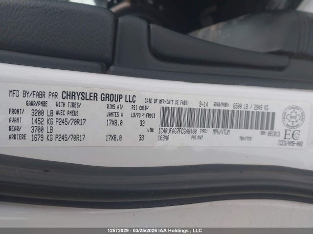 12572029 :رقم المزاد ، 1C4RJFAG7FC648400 vin ، 2015 Jeep Grand Cherokee Laredo مزاد بيع