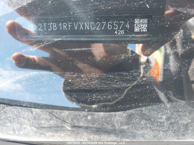 12572034 :رقم المزاد ، 2T3B1RFVXNC276574 vin ، 2022 Toyota Rav4 Le مزاد بيع