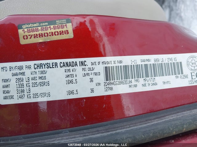 12572048 :رقم المزاد ، 2D4RN4DG3BR635104 vin ، 2011 Dodge Grand Caravan Express مزاد بيع