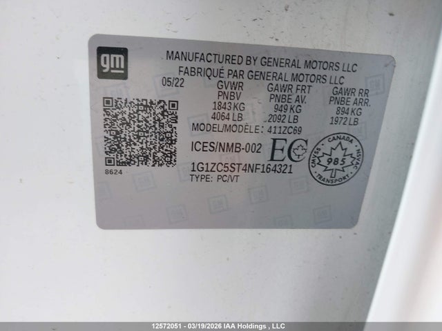 1G1ZC5ST4NF164321 Chevrolet MALIBU LS