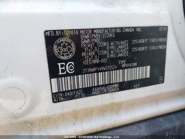 2024 Toyota Rav4 Hybrid მანქანა იყიდება აუქციონზე, vin: 2T3RWRFV4RW235524, აუქციონის ნომერი: 12572052