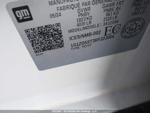 Продаж на аукціоні авто 2024 Chevrolet Malibu Lt, vin: 1G1ZD5ST3RF223006, номер лоту: 12572057