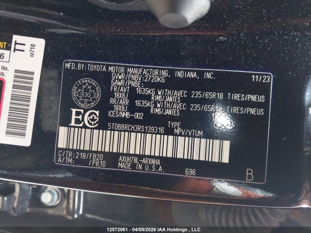 2024 Toyota Highlander Hybrid Le მანქანა იყიდება აუქციონზე, vin: 5TDBBRCH3RS139316, აუქციონის ნომერი: 12572061