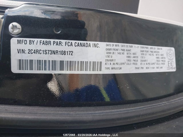 2022 Chrysler Pacifica Hybrid Limited მანქანა იყიდება აუქციონზე, vin: 2C4RC1S73NR108172, აუქციონის ნომერი: 12572065