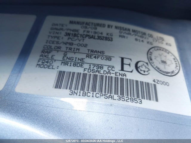 12572073 :رقم المزاد ، 3N1BC1CP5AL352853 vin ، 2010 Nissan Versa مزاد بيع