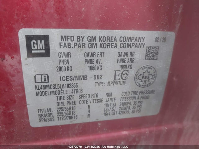 Aukcja sprzedaży 2020 Buick Encore Gx Preferred, vin: KL4MMCSL5LB103366, numer aukcji: 12572079