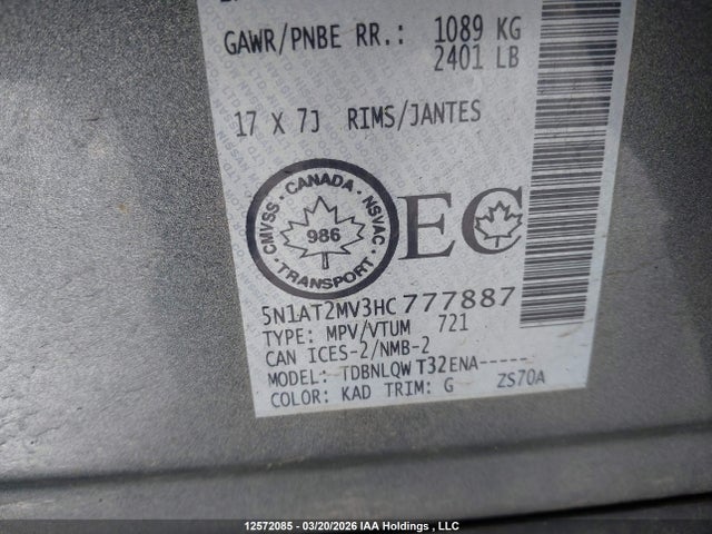 5N1AT2MV3HC777887 Nissan Rogue Sv/sl