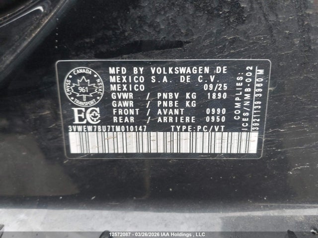 Aukcja sprzedaży 2026 Volkswagen Jetta Comfortline, vin: 3VWEW7BU7TM010147, numer aukcji: 12572087