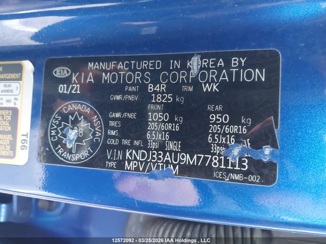 2021 Kia Soul მანქანა იყიდება აუქციონზე, vin: KNDJ33AU9M7781113, აუქციონის ნომერი: 12572092