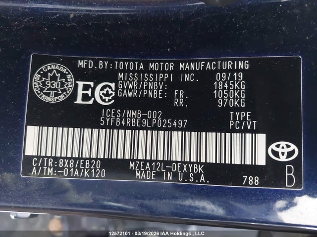5YFB4RBE9LP025497 Toyota Corolla Se/xse