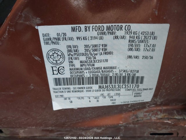 MAJ6S3JL3LC351170 Ford Ecosport Ses